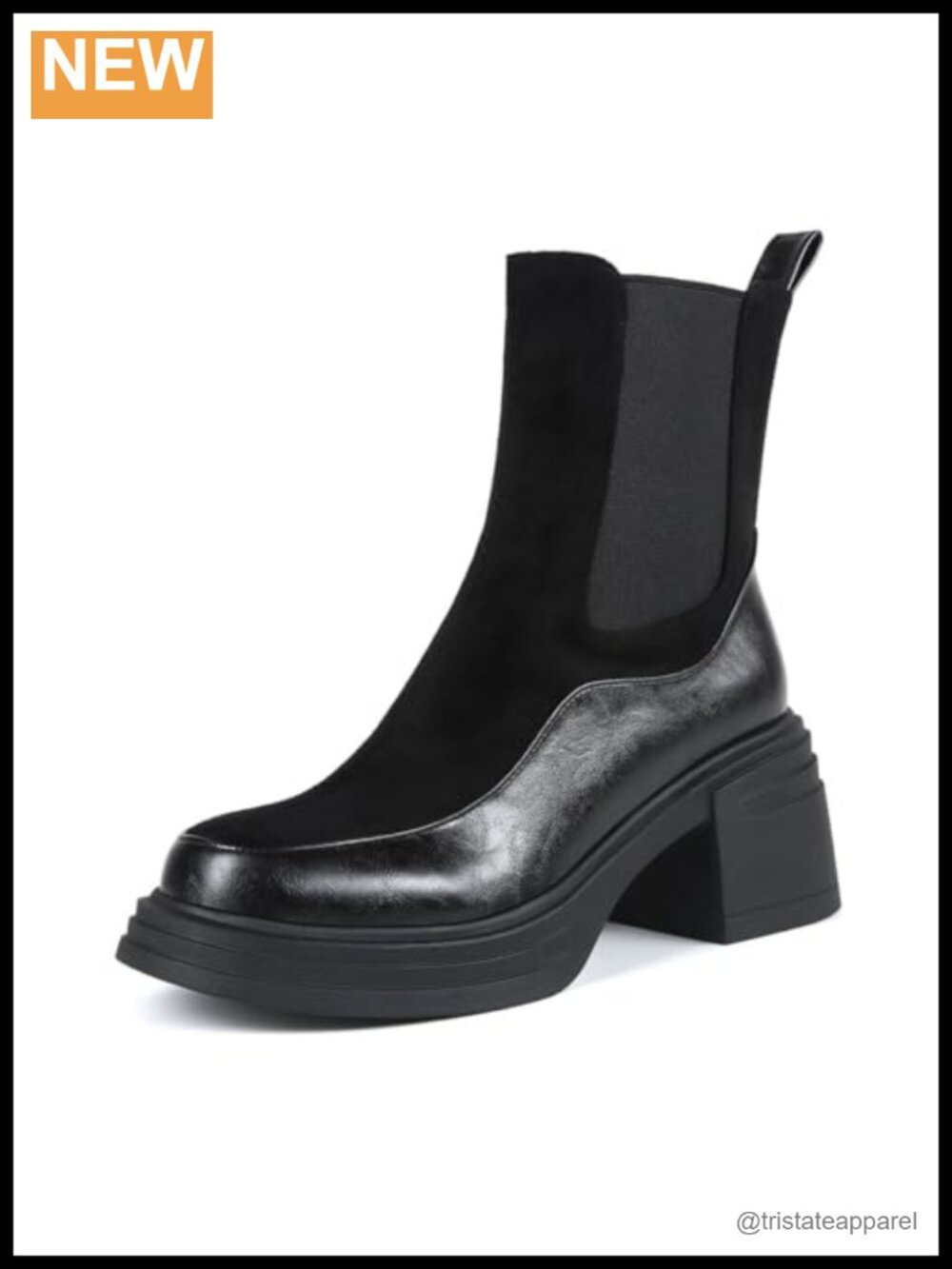 Women's Black Chelsea Boots Chunky Heel Slip On Ankle Booties Faux Leather